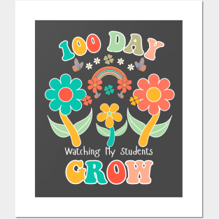 Happy 100th Day Of School,100th day of brighter, 100 days wiser, 100 days sharper, groovy retro leopard Posters and Art